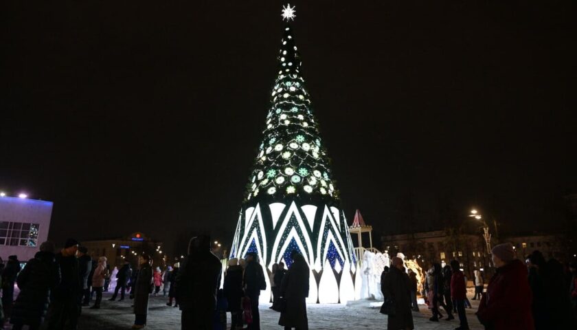 20-метровую городскую ёлку открыли в Дзержинске
